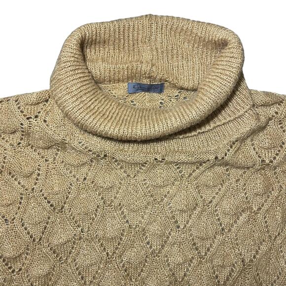 Elsamanda Diamond Knit Cowl Neck Sweater Mohair Blend Italy Mustard Ochre Small - Picture 2 of 9